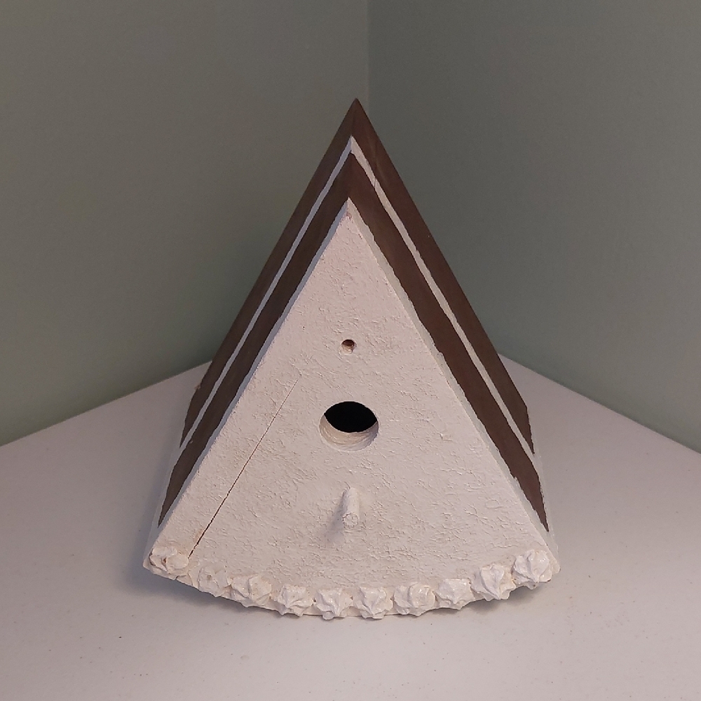 Triangular Brown and White Slice of Cake Birdhouse